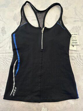 NWT Bebe Sport Black Blue Mesh Racerback Zip Tank Top Y2K Small